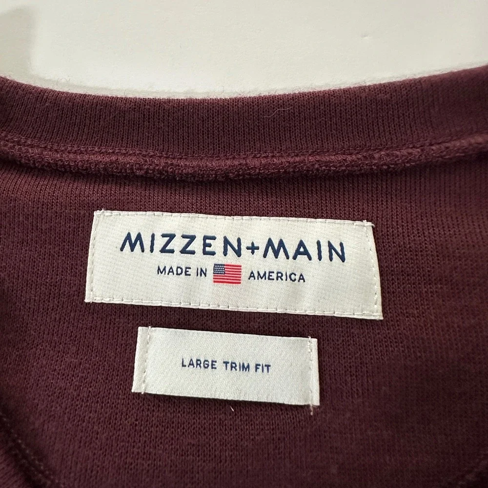 Mizzen Main Mens Sweater L Burgundy Maroon Trim Fit V-Neck Lightweight Preppy
